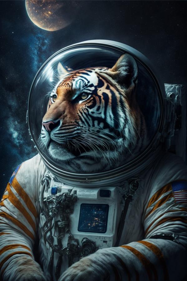 Tableau Tigre Astronaute