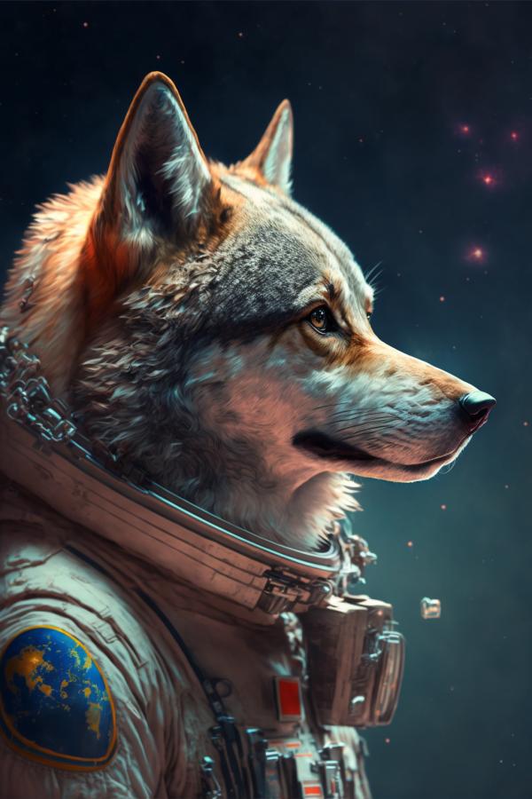 Tableau Loup Astronaute