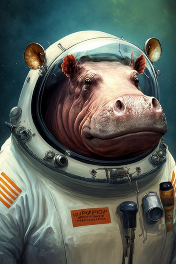 Tableau Hippopotame Astronaute