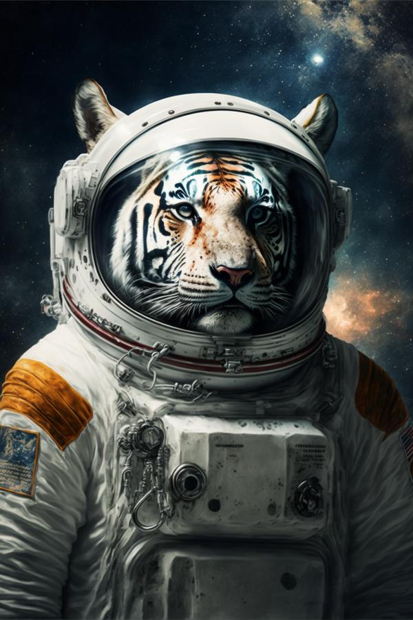 Tableau Tigre blanc Astronaute