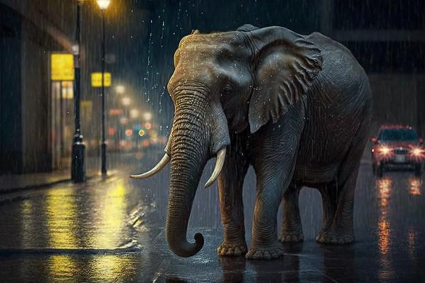 Picture of Elephant Rainy Night