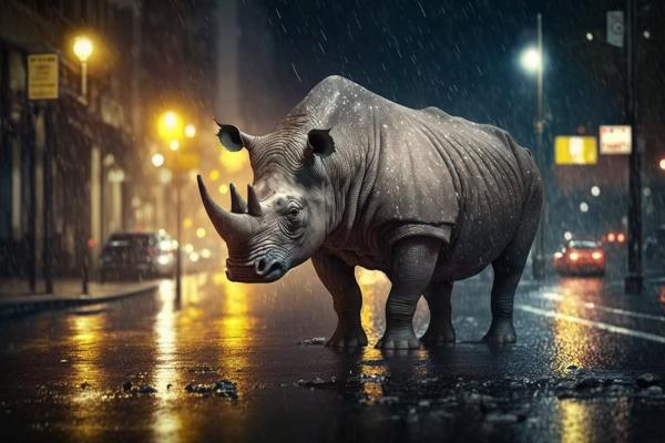 Tableau Rhinocéros Nuit Pluvieuse