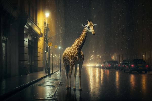 Picture of Giraffe Rainy Night