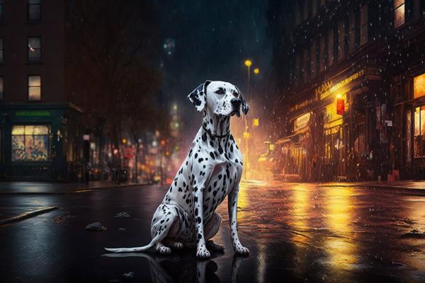 Picture of Dalmatian Rainy Night