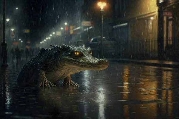 Tableau Crocodile Nuit Pluvieuse