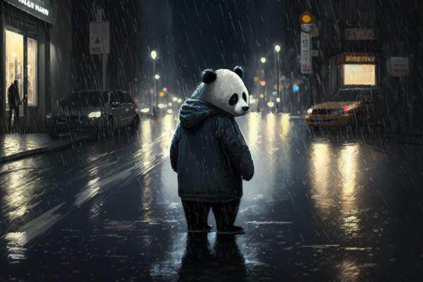 Tableau Panda Nuit Pluvieuse