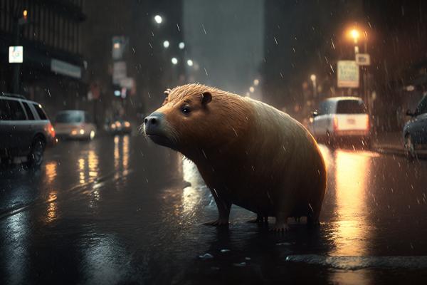 Picture of Capybara Rainy Night