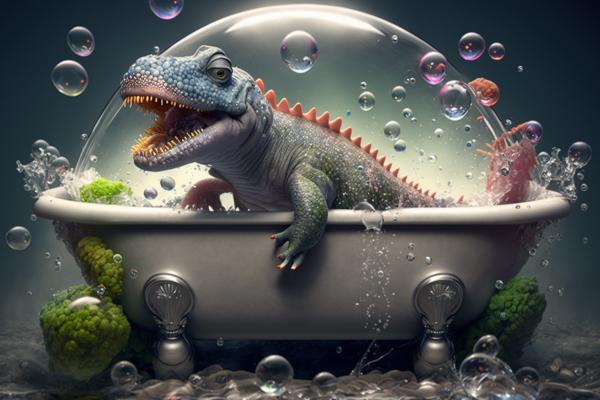 Tableau Dinosaure Dans Son Bain