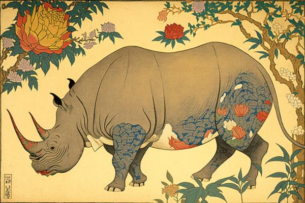 Tableau Rhinocéros Ukiyo-e