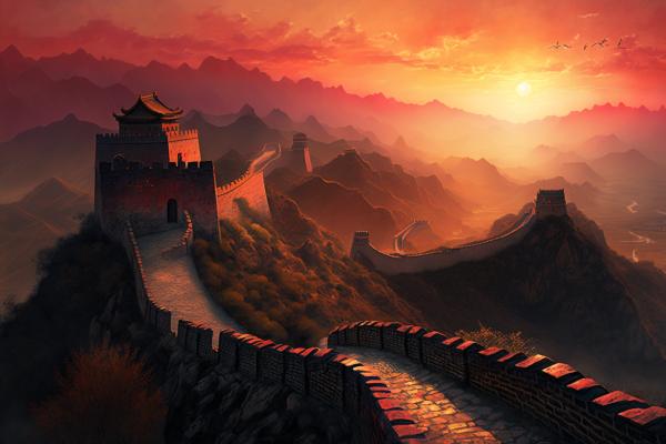 Tableau La Grande Muraille de Chine Coucher De Soleil
