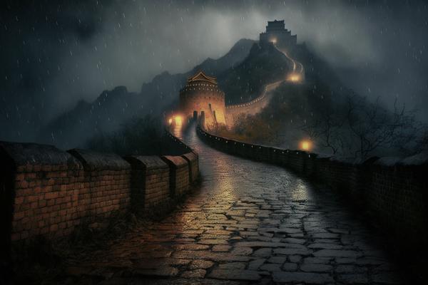 Tableau La Grande Muraille de Chine Nuit Pluvieuse