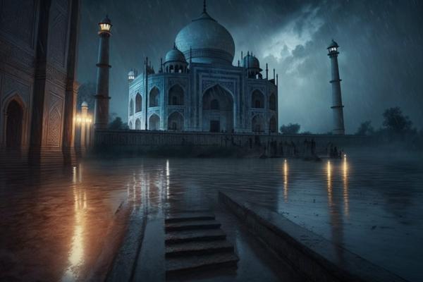 Tableau Taj Mahal Nuit Pluvieuse
