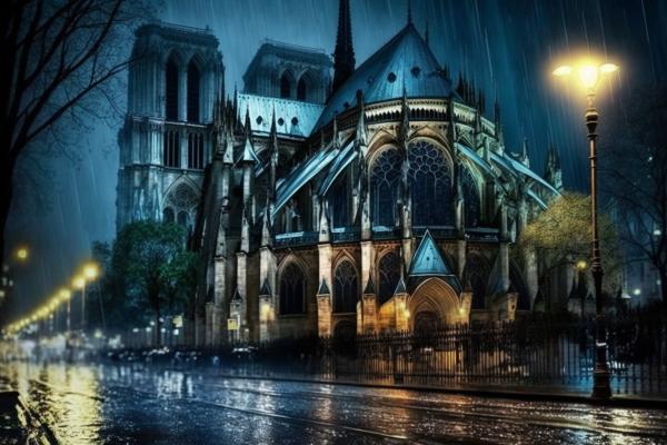 Tableau Cathédrale Notre-Dame de Paris Nuit Pluvieuse
