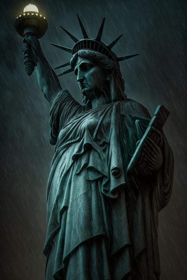 Tableau Statue de la Liberté Nuit Pluvieuse