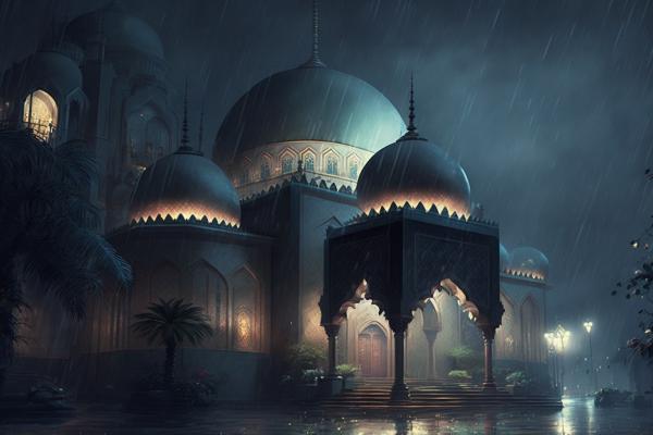 Tableau Mosquée Nuit Pluvieuse