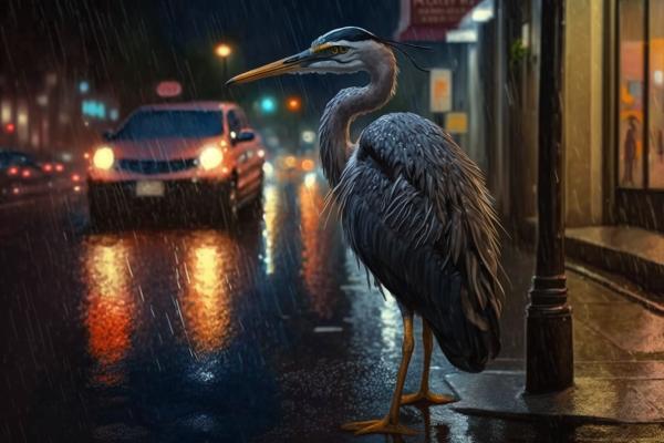 Picture of Heron Rainy Night