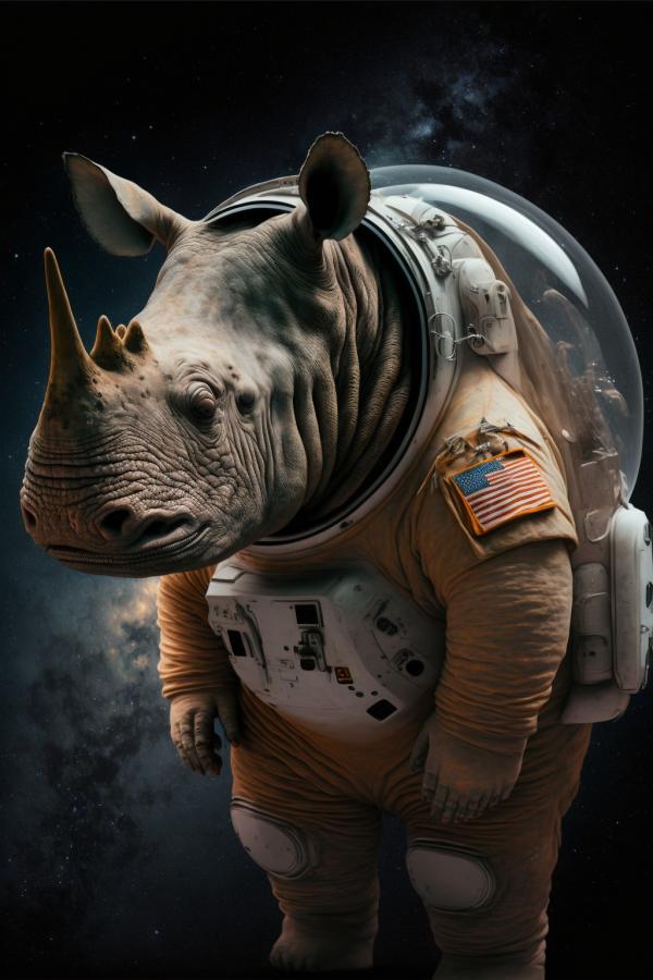 Tableau Rhinocéros Astronaute
