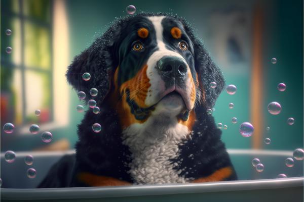 Picture of Bernese mountain dog In Bathtub