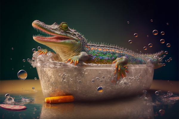 Tableau Crocodile Dans Son Bain